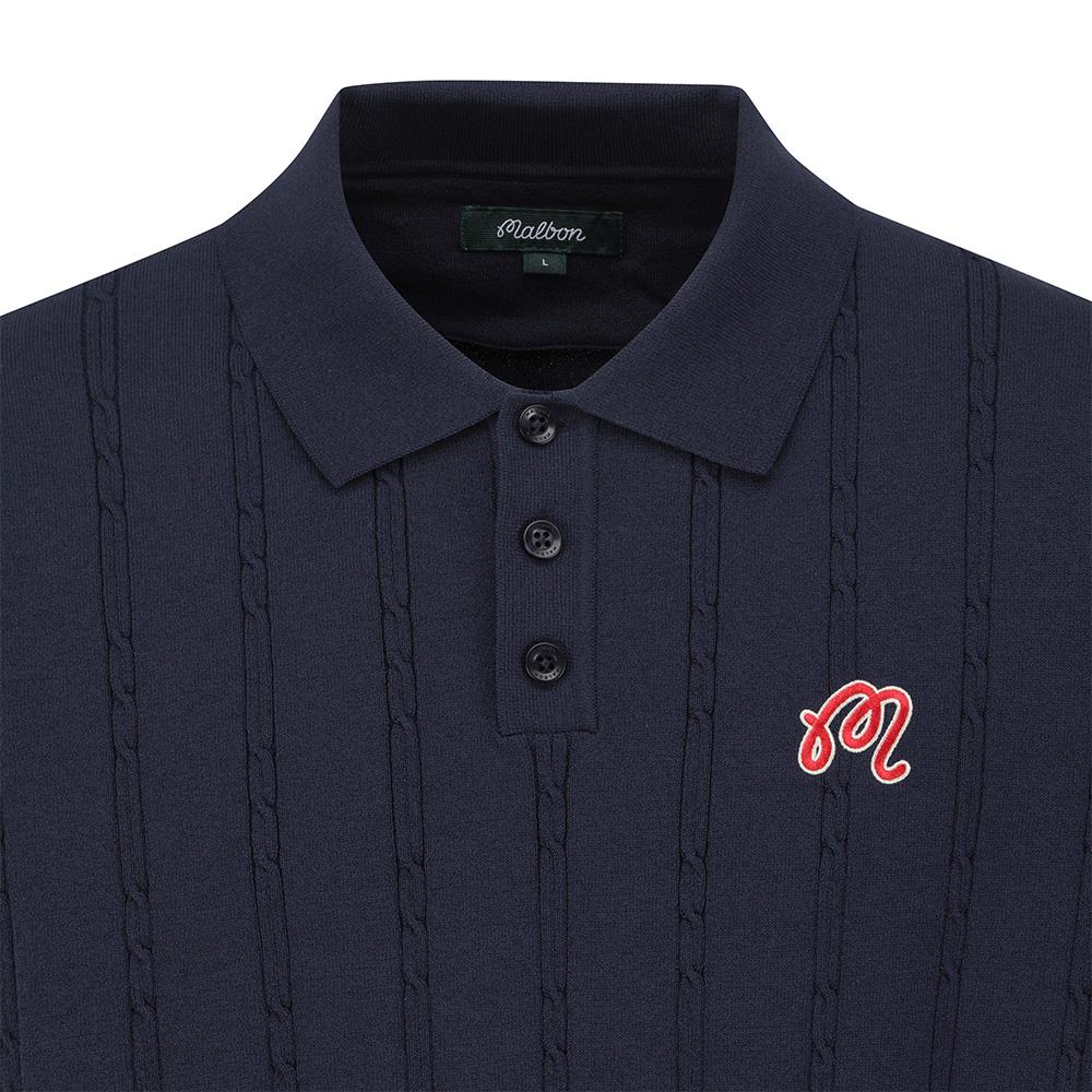 MALBON GOLF M Chain Cable Pattern Casual Short Sleeve Knit Dark Navy (Man)