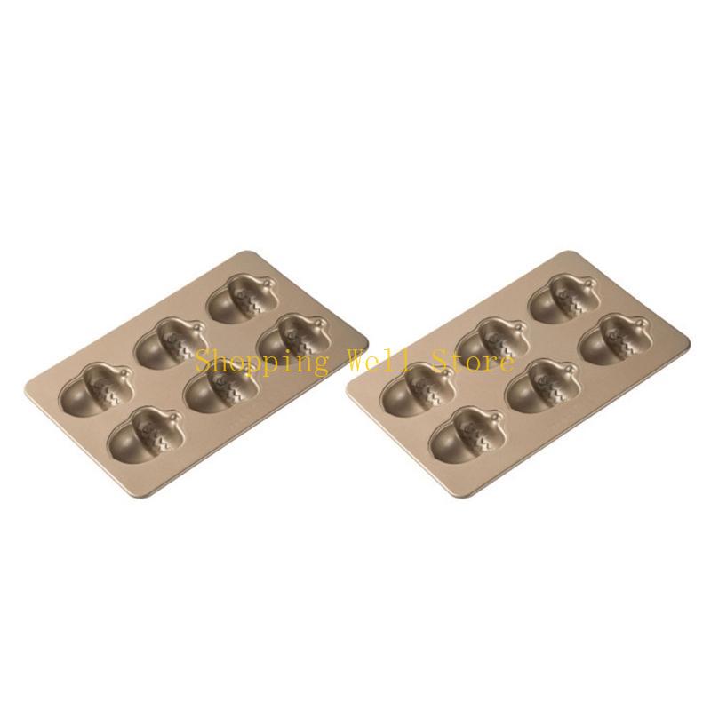 KX4B Set of 2 Mushroom/Acorn Chocolate Baking Trays 6 Cavity Carbon Steel Nonstick Cake Molds Bakewares Kitchen Accessories
