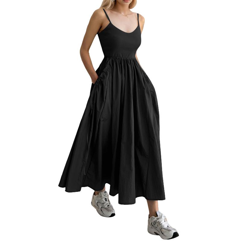 

ZANZEA Женское повседневное лоскутное летнее платье-комбинация без рукавов на бретелях XL чёрный