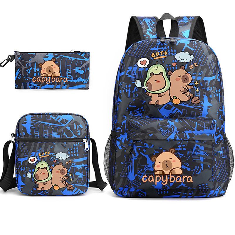 

Capybara Print Animal Backpack Lunch Bag Pen Case Set Cartoon Schoolbag Gift Pattern Blue