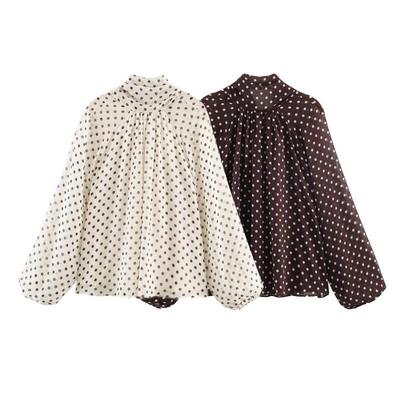 Women's Fashion: European and American Style Polka Dot Casual Loose Long Sleeve Shirt