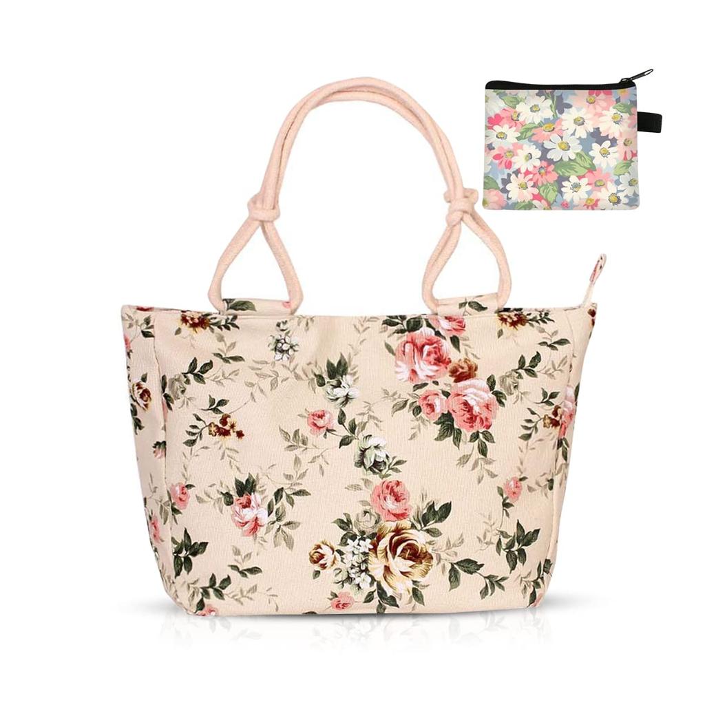 NICOLE & DORIS Floral Print Handbag, Women's Tote Bag, Large A6 Size, Adult, Diaper Bag, Stylish Canvas, Large Capacity, Multi-Storage,