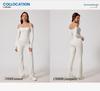 European & American Off-Shoulder Backless Jumpsuit with Double Shoulder Straps, Long Sleeves & Flared Pants