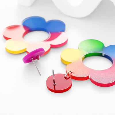 Dopamine Dangle Earring For Women Sweety Colored Flower Geometric Pendant Earrings Sunflower Earrings Jewelry Ear Accessories