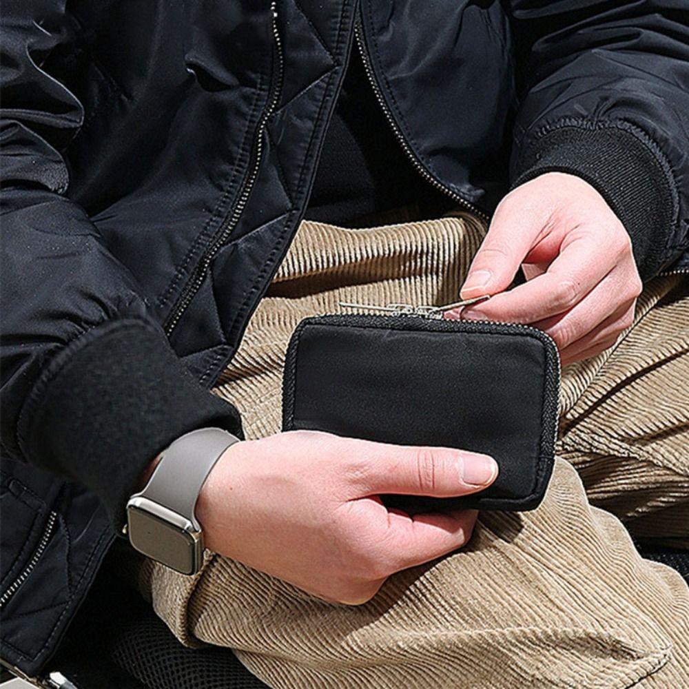 Portable Short Men's Nylon Wallet Waterproof Card Organizer Mini Storage Bag Zipper Closure Earbuds Storage Bag Unisex