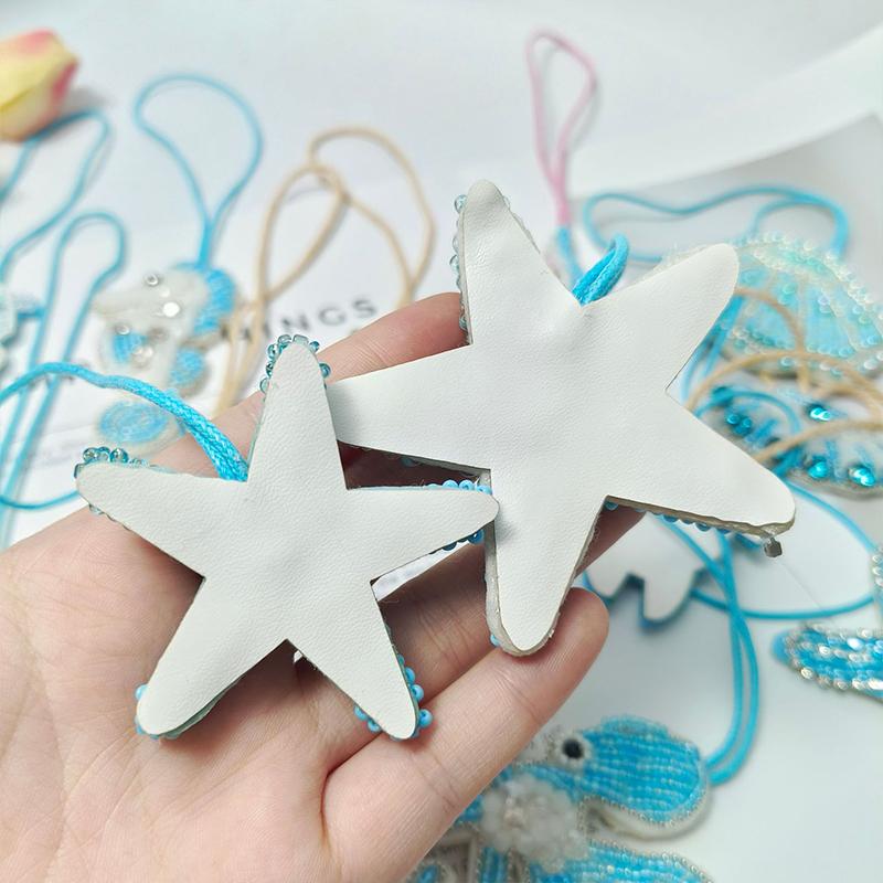 3D Ocean Theme Patches Handmade Rhinestone Beaded Patches with Hanging Rope Crystal Bag Lanyard Patch Beading Applique
