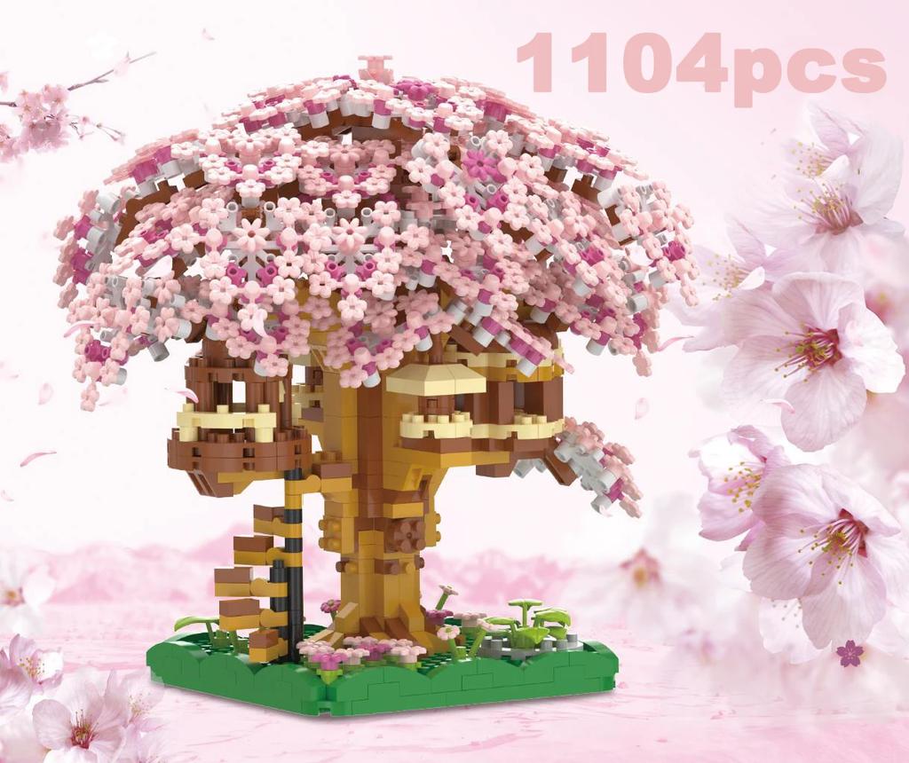 Diy Purple Romantic Cherry Blossom Flower Pink Tree House Assembly Building Blocks Classic Model Miniature Bricks Sets Kid Gifts