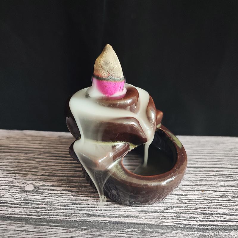 YXYMCF Backflow Incense Burners Gourd Turn Things Around Cone Censers Ceramic Mini Desk Ornaments Mustard Zen Incense Holder 1pc 7