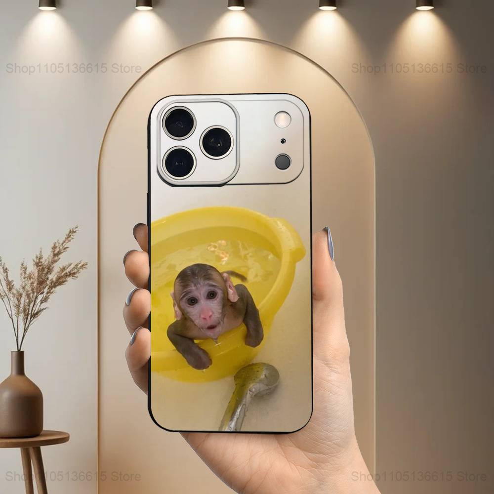 

Emoticons Monkey Sipping For iPhone 13,16,11,14,17,12,15,Plus,Pro Max,XS,X,XR,SE,Mini,8,7,Phone Case Soft Silicone Black iPhone13mini