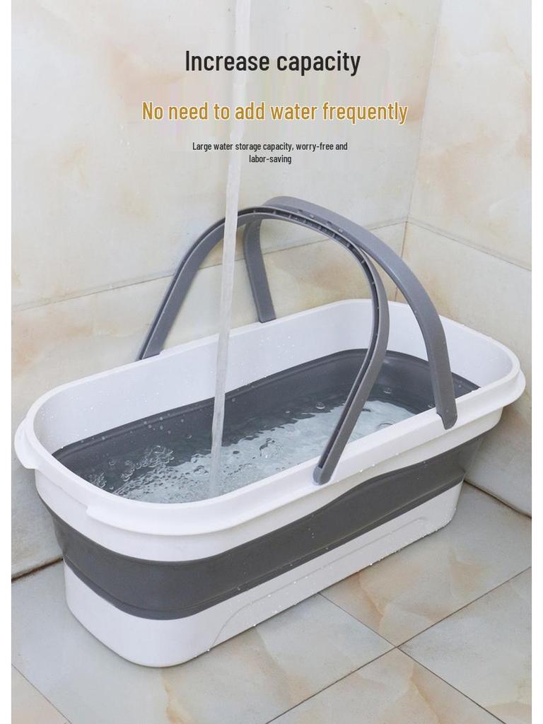 Foldable Rectangular Mop Bucket with Wheels and Handle - Portable Silicone Mopping Bucket
