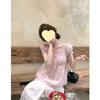 Sweet Style Pink Lace Lace Lace Tie Short-sleeve Chiffon Shirt for Women, Loose and Youthful Versatile Top for Women, White