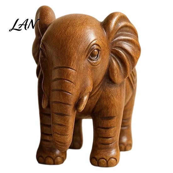 Retro Style Living Room Decoration Elephant Figurine Ornament, Resin Wood Grain Statue, Auspicious Realistic Imitation Rosewood Carving Animal