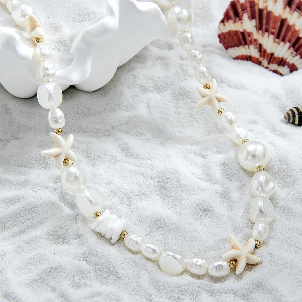 Colar de estrela-do-mar turquesa estilo praia de férias pérola de imitação irregular colar curto feminino