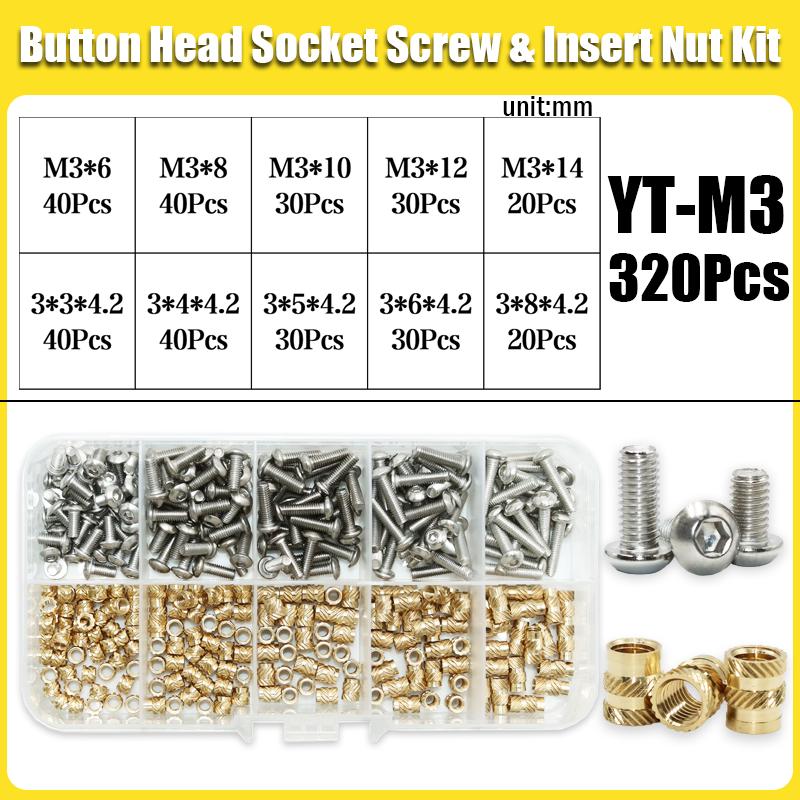 Brass Heat Set Insert Nut Bolt Kit Thread Embedment Copper Nuts and 304 Stainless Steel Hex Socket Screw Hot Melt M2 M2.5 M3 M4
