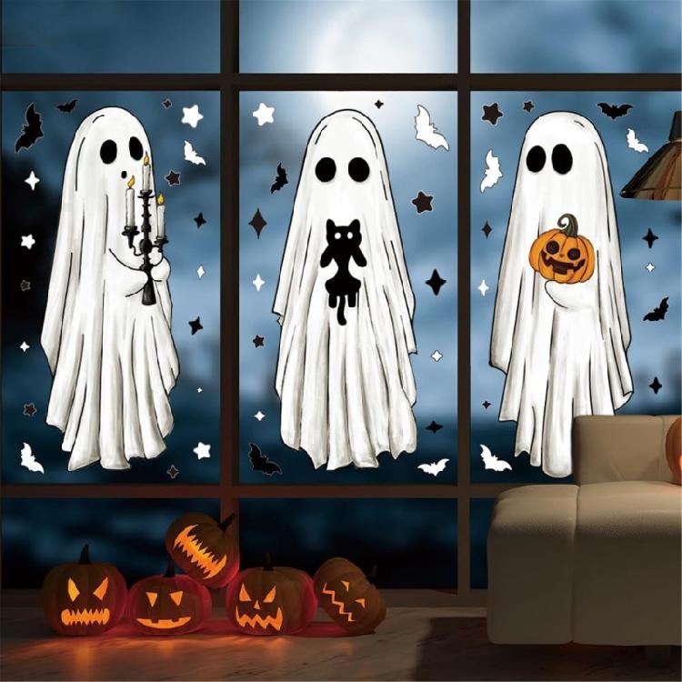 Static Window Decorations Halloween Ghostly bats Pattern Clings Plastic Reusable Glass Door Decal No Residues Design