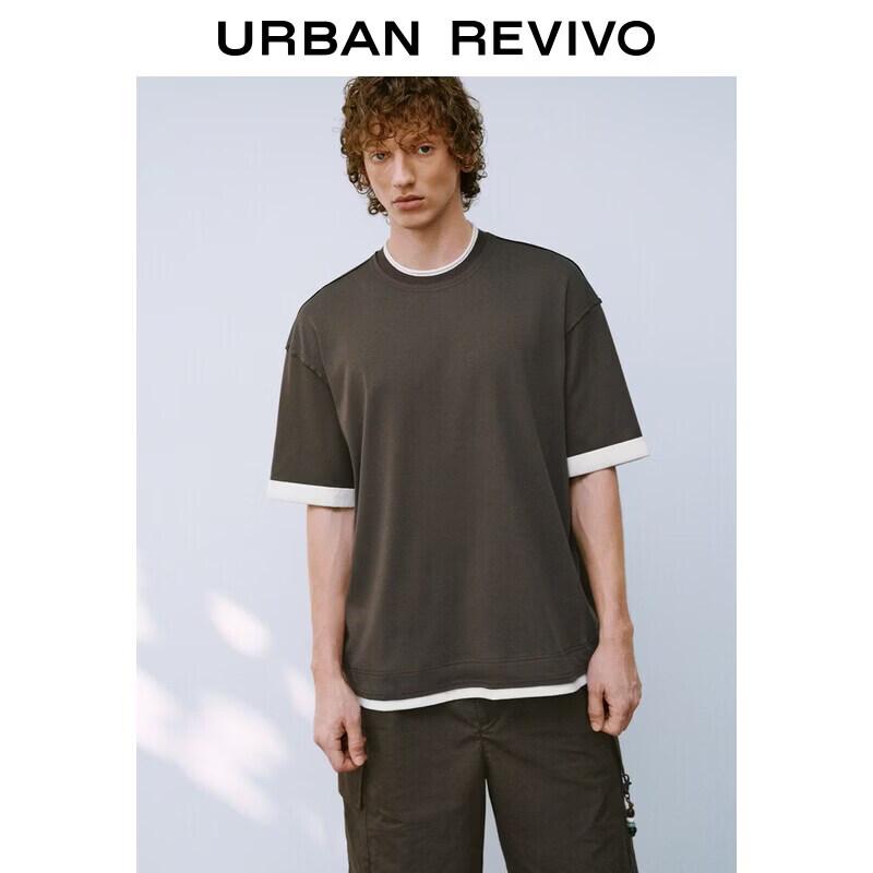 UR2026 Men s Faux Two-Piece Color Block Round Neck T-shirt XS