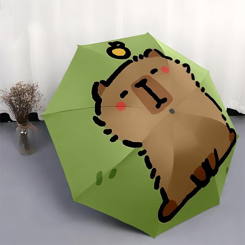 1pc Cute Capybara Automatic Folding Umbrella, Portable Collapsible Design, 8-Rib Iron Frame, Outdoor Accessory yy250905121