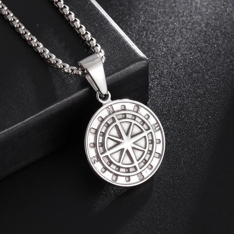 Island Severský Vegvisir Helma Runový Kruh Hrůzy Nerezová Ocel Přívěsek Kožená Šňůrka Řetízek Amulet Pánské Šperky