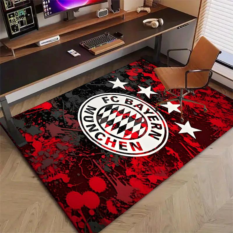 Fußball Bayern Polyester Teppich, Weiche Indoor Matte für Bürostuhl, Wohnzimmer, Schreibtisch - Dekoratives Home Office Teppich Design