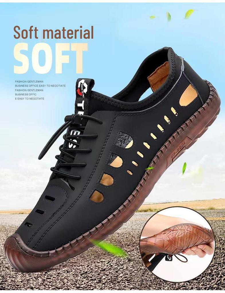 Men's Summer Cowhide Leather Breathable Casual Shoes with Non-slip Soft Sole