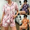 Conjunto de Pijama Casual de Moda Estilo Europeo con Estampado de Hadas, Cuello, Manga Corta y Pantalones Cortos