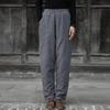 Women Cotton Linen Casual Pants Solid Color Elastic Waist Quilted Warm Trousers Winter Vintage Thick Pants