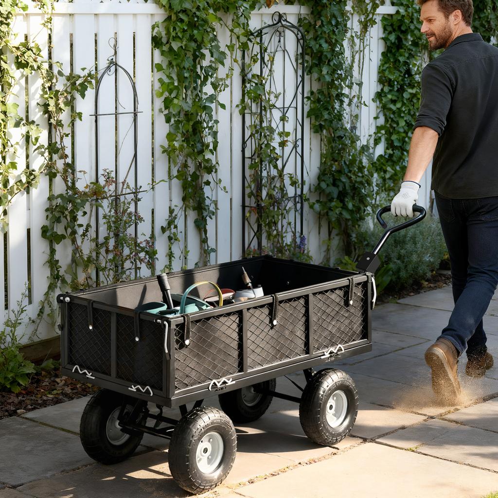 114L Steel Frame Garden Cart Trolley - Black