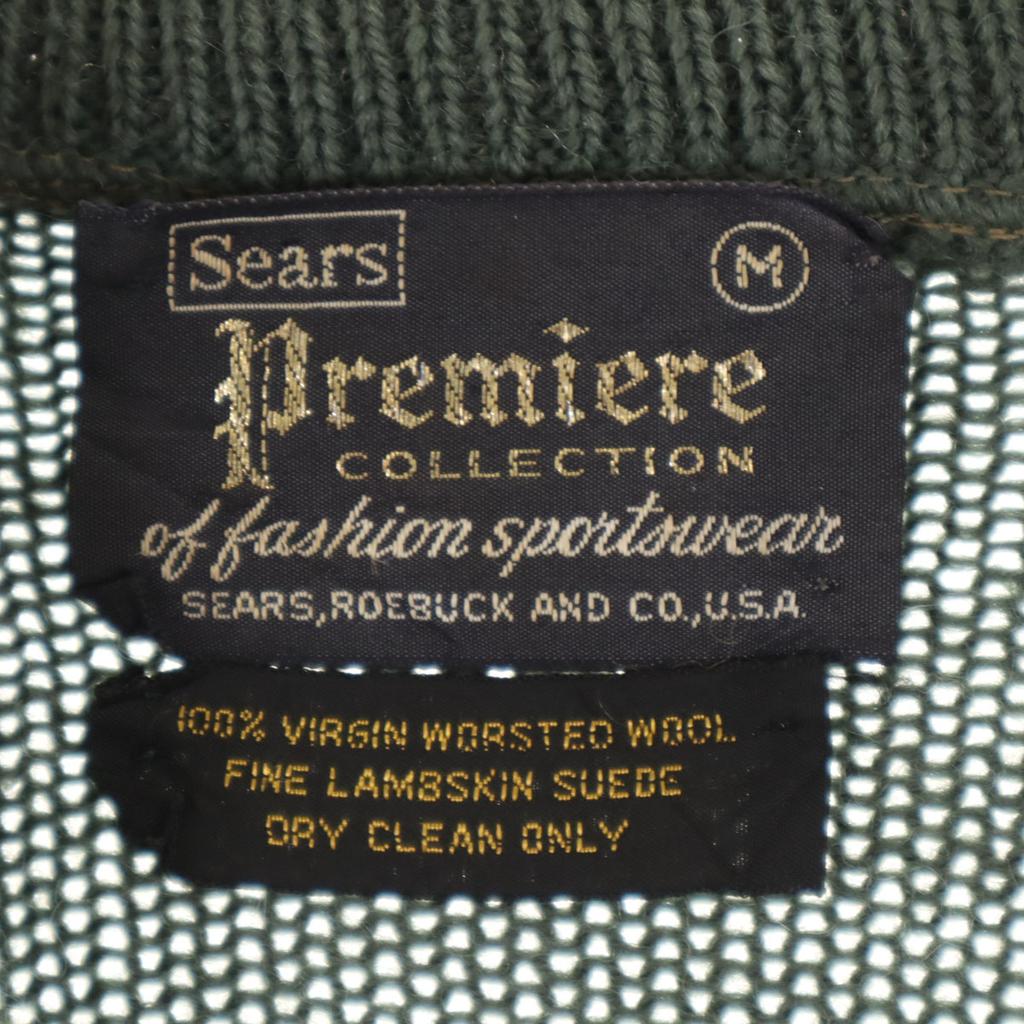Sears 70s vintage Long sleeve Suede leather switching sweater M knit Men's Used