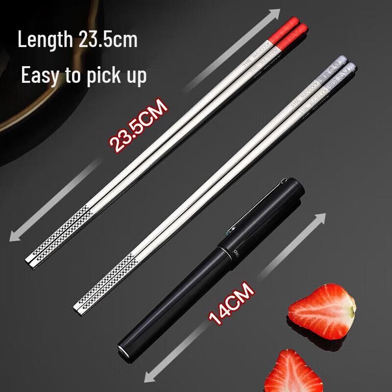 Meichu 316L Stainless Steel Individual Serving Chopsticks - 2 Pair Set