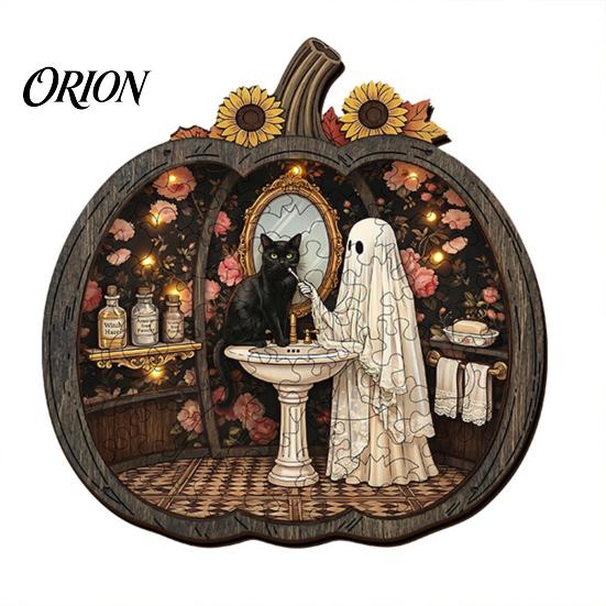 Collectible Wooden Puzzles Halloween Ghost Puzzle, Wood Pumpkin Shape & Garden Vintage Pattern Puzzle Puzzles, Decorative Table Centerpiece