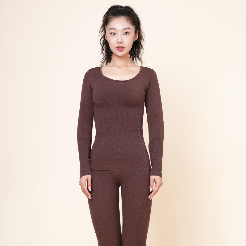 Women's Autumn Warm Clothing Set: Acrylic Heat-Generating Seamless Slimming Underwear and Pants for Body Shaping.