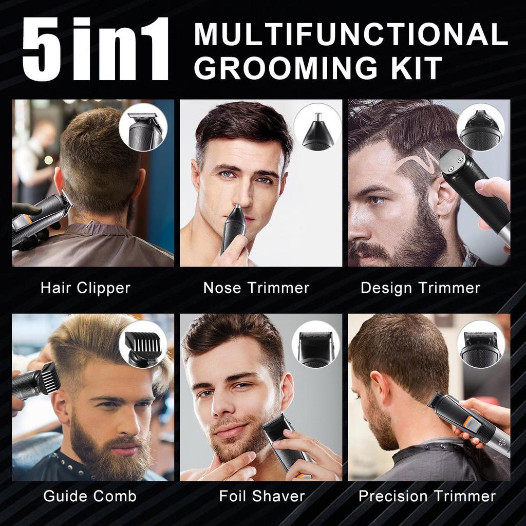 Multi-functional 5-in-1 Electric Hair Clipper & Trimmer Set for Home Use