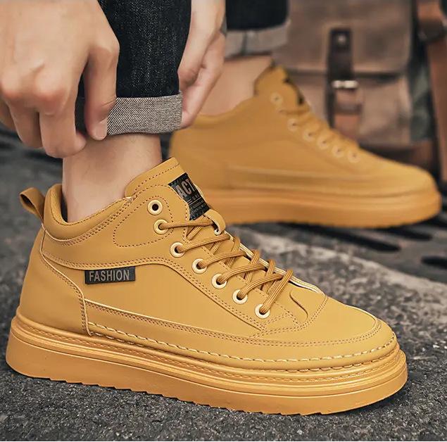 2025 Spring New Men's Shoes Korean Version of Trendy Versatile Tooling Shoes Men's Platform Mid-top Martin Shoes Casual Leather Shoes