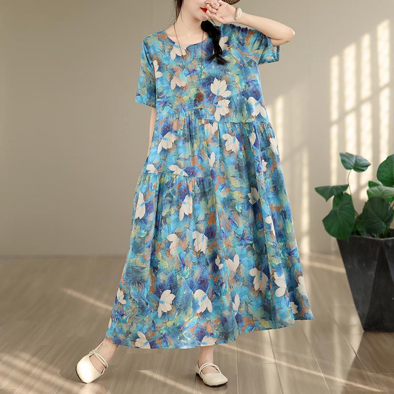 DIMANAF Women New 2026 Sundress Plus Size Summer Casual Print Long Dress Cotton Loose Oversize Maxi Floral Beach Holiday