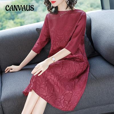 Stickerei Kleid Frühling und Herbst Damen Locker Übergröße Mode Temperament A-Linien Kleid