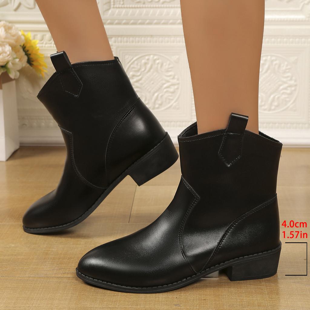 Nya Dam Stövletter Läder Höst Vinter Designer Korta Stövlar Tjocka Klackar Spetsig Tå Vardagsskor Kvinna Kontorsdam Svart