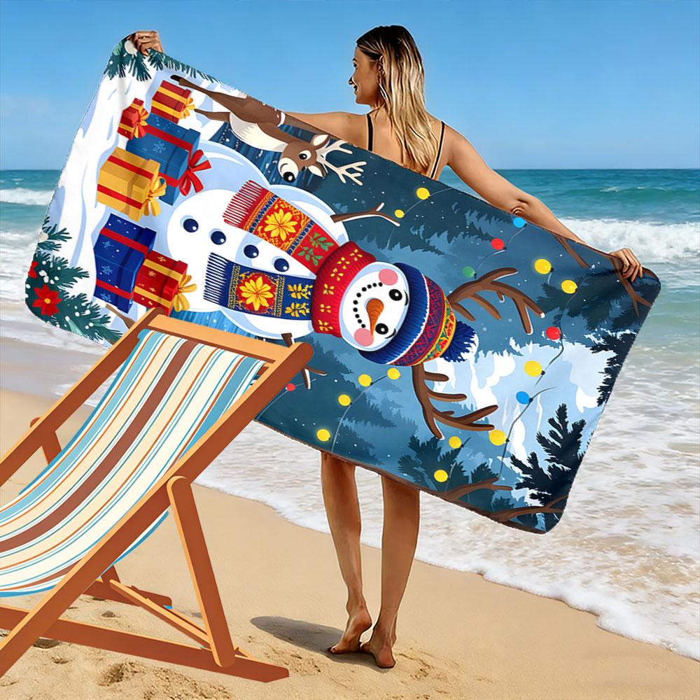 Snowy festive wonderland Print beach towel, quick drying, suitable for travel, outdoor sports, jogging, the beach and swimming, gift