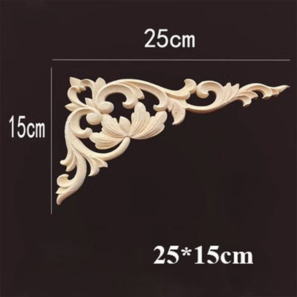 Appliques angolari uniche in legno intagliato floreale naturale, decorazione per porte e pareti