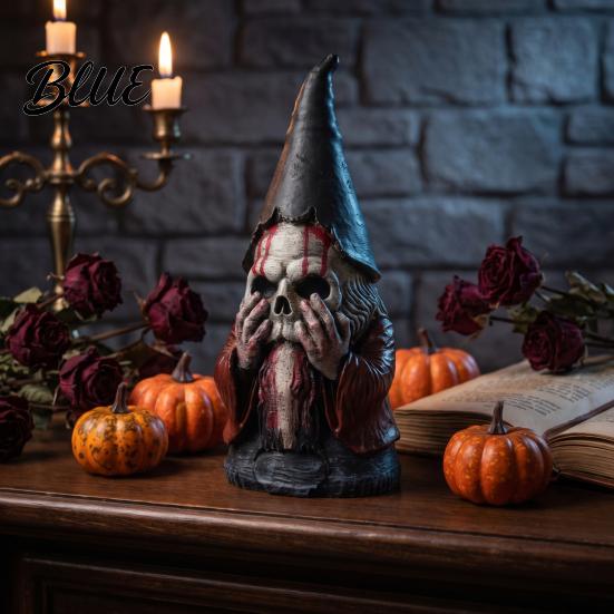 Unique Retro Room Accents 3D Printed Gothic Skull Gnome Ornament, Halloween Spooky Desktop Display Statues Figurine for and Garden Decoration,