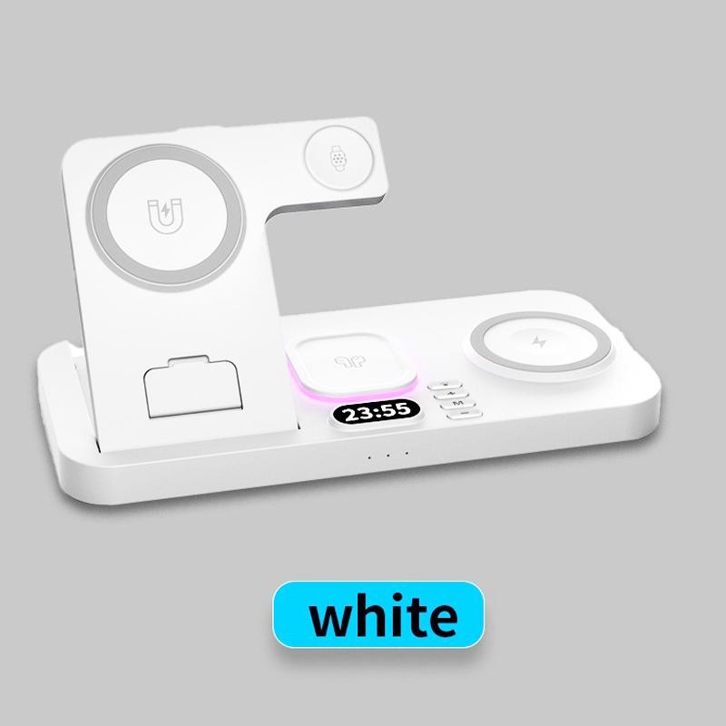 Birthday Gift Alarm Clock 6 in 1 Wireless Charger Station For Iphone Airpods  IWatch RGB Night Light Fast Charging Bracket