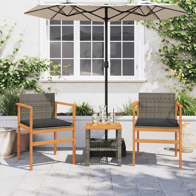 Garden Chairs with Cushions 2 Pcs Grey Poly Rattan Solid Wood