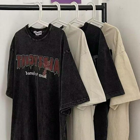 

Retro American Skull Distressed Oversized Unisex T-Shirt M промывают черный