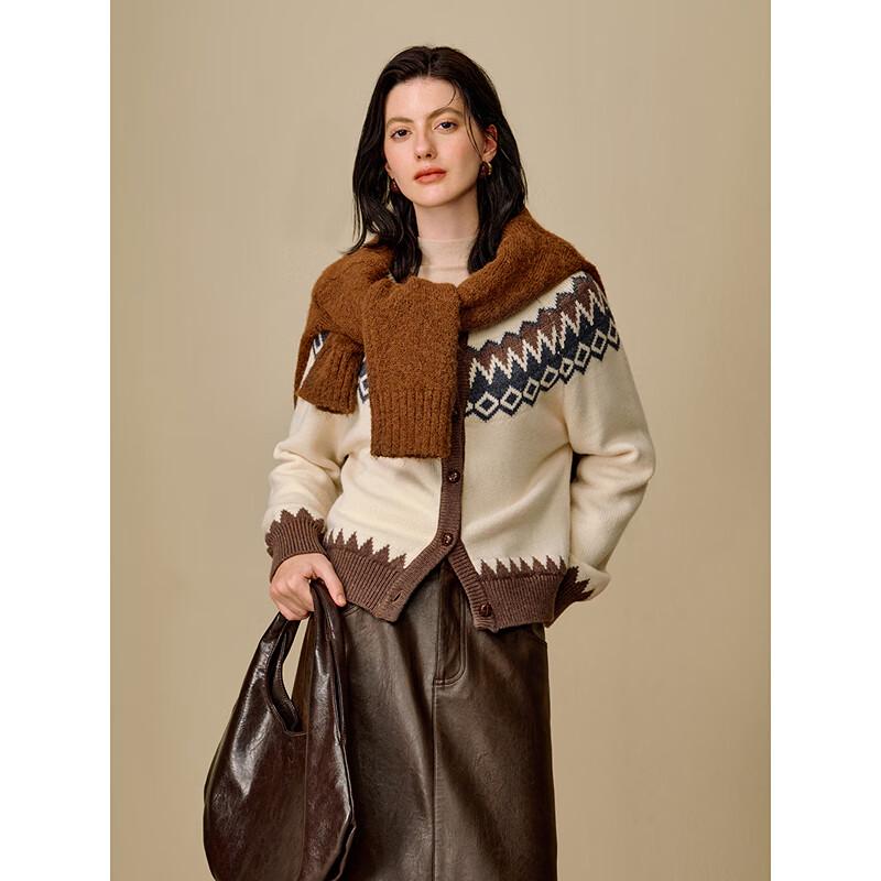 INMAN Women's Retro Fair Isle Jacquard Raglan Sweater