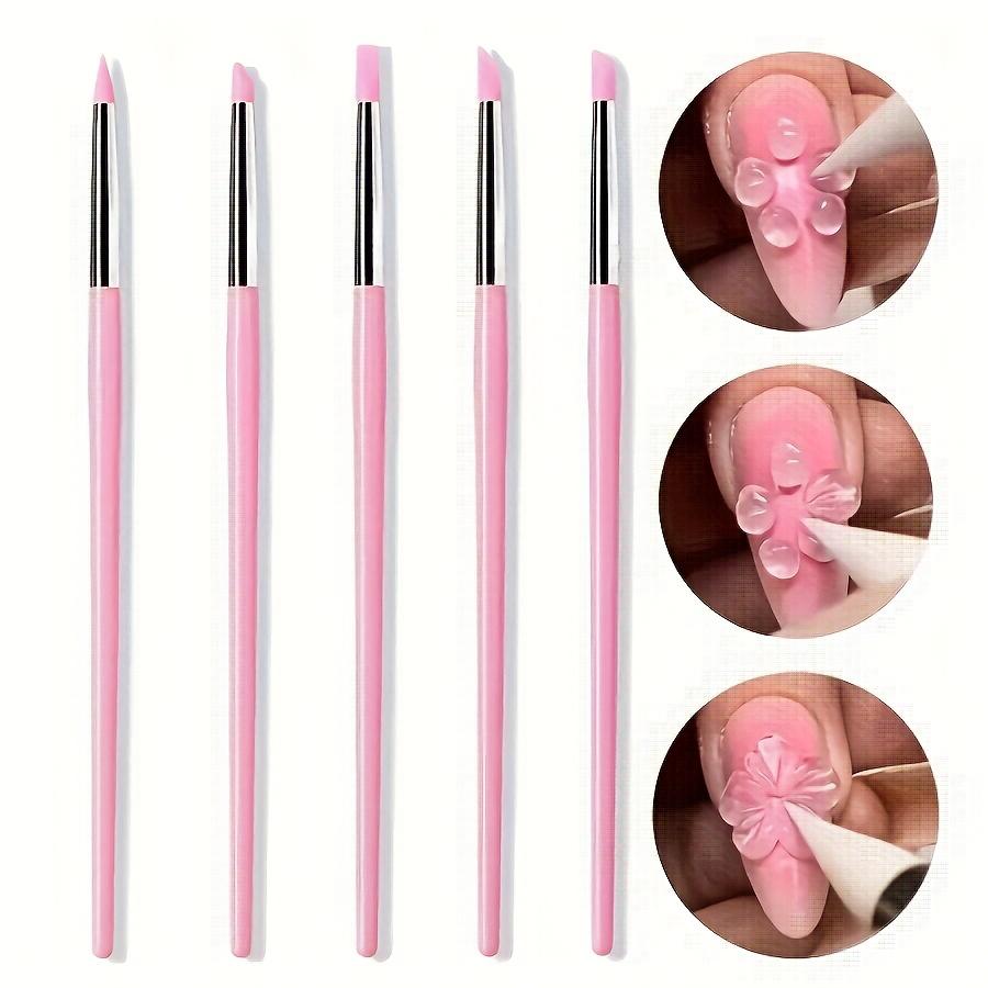[Set Penne per Nail Art] Set da 5 Penne per Nail Art Manico Bianco o Rosa Strumento per Punti e Stamping con Penna Pressione in Silicone per Manicure