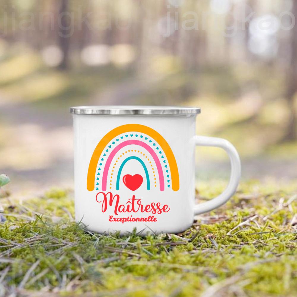 Best Teacher In The World French Print Mug Coffee Cup Drinks Camping Enamel Mugs Teacher's Day Graduate Thanks Gift for Teachers