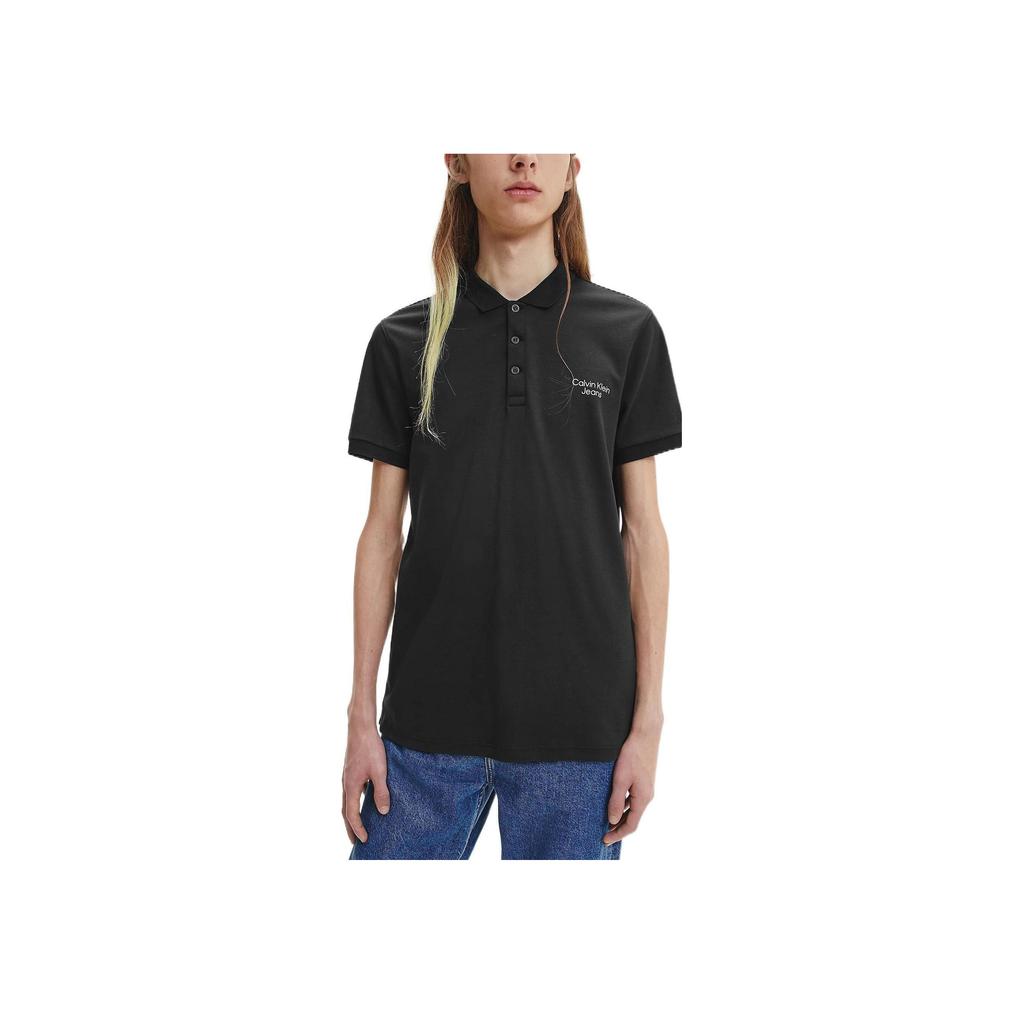 Calvin Klein Solid Color Logo Print Half Button Short Sleeve Polo Shirt Men tops Black J30J320088-BEH