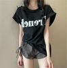 Women Spring Summer Letter Solid Color Short Sleeved T-shirt O-Neck Loose Blouses Pullover Top M-XXL