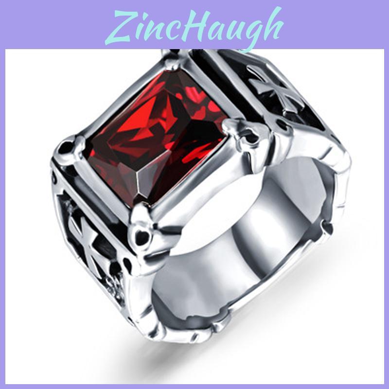 Cool Fashion Vintage Red Onyx Thor Men's Stainless Steel Ring With Gothic Style