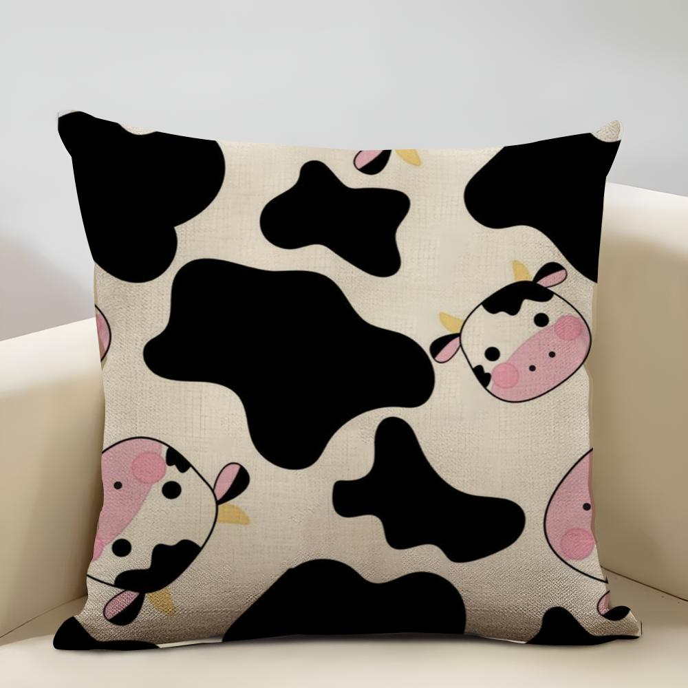 Cow Print Cushion Cover Household Decoration Linen Sofa Cushion Cover: Skin-Friendly & Breathable with Invisible Zipper