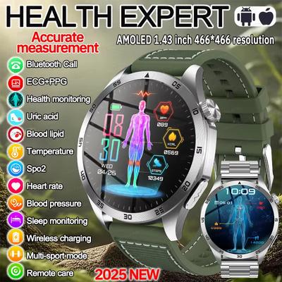 New Expert Health Smart Watch Men Uric Acid Blood Fat Blood Pressure ECG+PPG Heart Rate HD Bluetooth Call Sport Watch for IOS Android